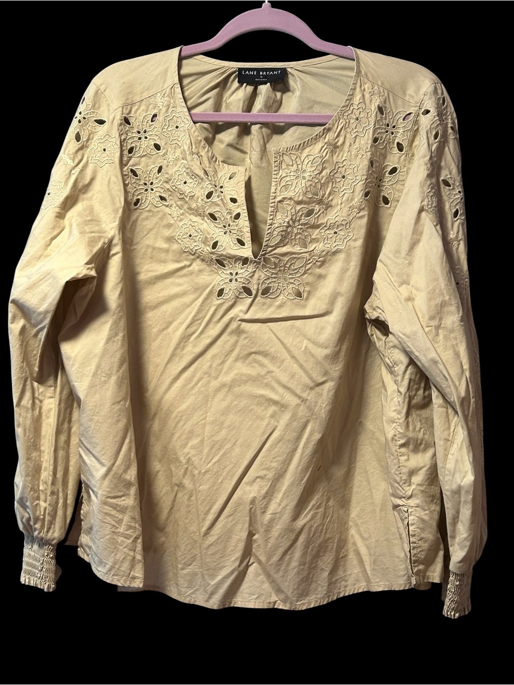 Lane Bryant Cream Eyelet Embroidered Long-Sleeve Tunic